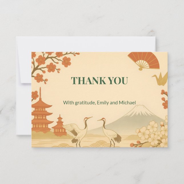 Minimalist Sakura Cherry Blossom Wedding Thank You Card (Front)