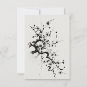 Minimalist Sakura Ink Blossom Thank You Card