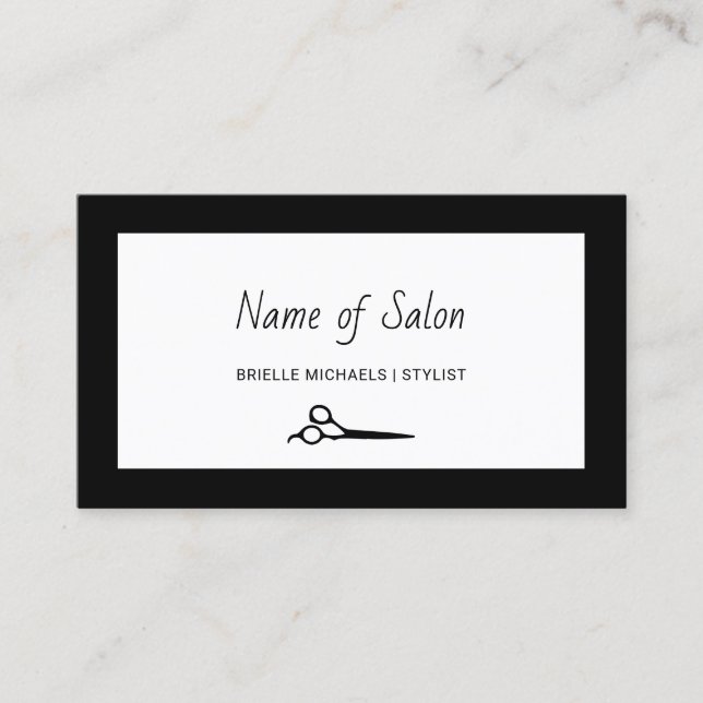 Minimalist Salon Plain Black and White Scissors Business Card (Front)