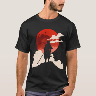 Minimalist Samurai Silhouette Under Red Moon T-Shirt
