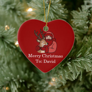 Minimalist Santa & Deer Line Art Christmas Ceramic Ornament