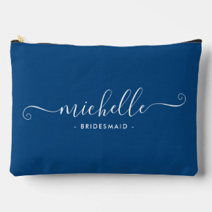 Minimalist Sapphire Blue Personalized Bridesmaid Accessory Pouch