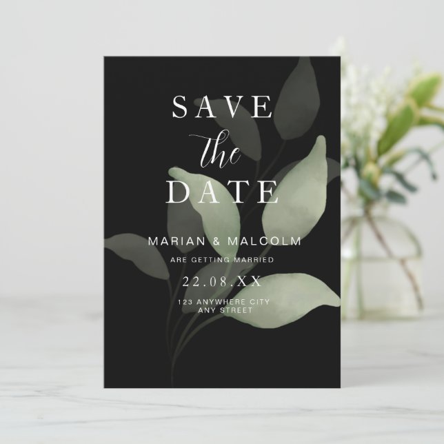 Minimalist Save the Date Greenery Eucalyptus Invitation (Standing Front)