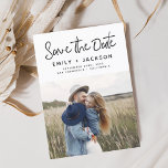 Minimalist Save the Date Handwritten Photo<br><div class="desc">Modern and Elegant Handwritten Script Photo Save the Date Wedding Card. The save the date invitation card includes a chic and stylish typography with a simple and minimalist design on a white background that you can add your customized engagement photograph picture to.</div>