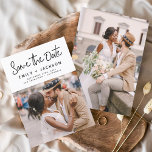 Minimalist Save the Date Handwritten Photo<br><div class="desc">Modern and Elegant Handwritten Script Photo Save the Date Wedding Card. The save the date invitation card includes a chic and stylish typography with a simple and minimalist design on a white background that you can add your customized engagement photograph picture to.</div>