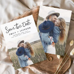Minimalist Save the Date Handwritten Photo<br><div class="desc">Modern and Elegant Handwritten Script Photo Save the Date Wedding Card. The save the date invitation card includes a chic and stylish typography with a simple and minimalist design on a white background that you can add your customized engagement photograph picture to.</div>