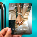 Minimalist Save the Date Photo Magnet for Couples<br><div class="desc">💌 Announce your special day with style using this minimalist Save the Date photo magnet! Perfect for modern couples, this elegant design features your favourite photo and personalized details to create a lasting first impression. ✨ Editable & easy to customize — simply upload your photo and add your names and...</div>