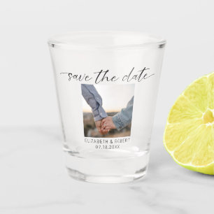 Minimalist Save the Date Photo Modern Script   Shot Glass