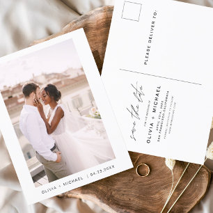 Minimalist Save the Date Postcard Script Photo