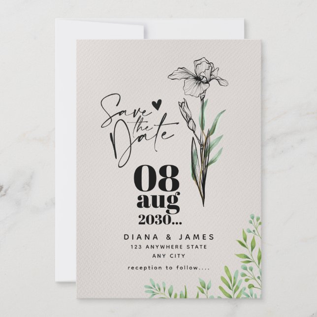 Minimalist Save The Date Wildflower Wedding  (Front)