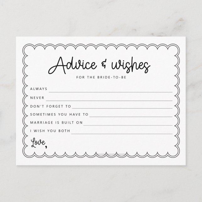 Minimalist scalloped border bride advice card (Front)