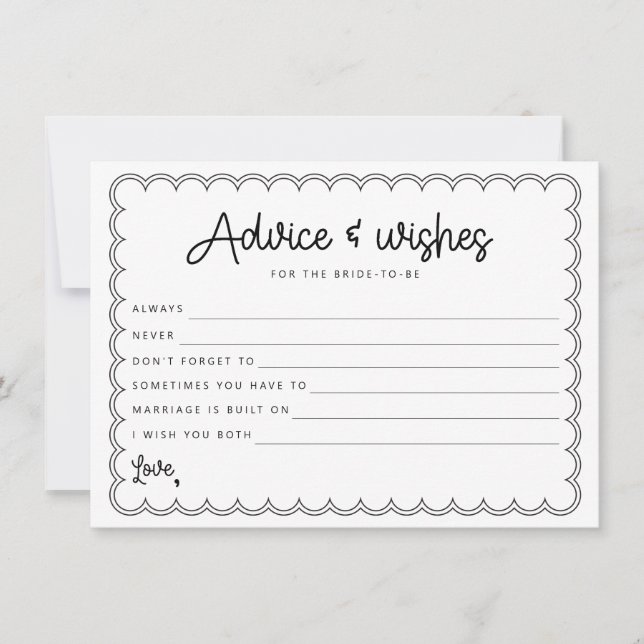 Minimalist scalloped border bride advice card (Front)