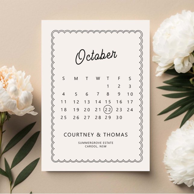 Minimalist scalloped border Calendar Save the Date Invitation (Creator Uploaded)