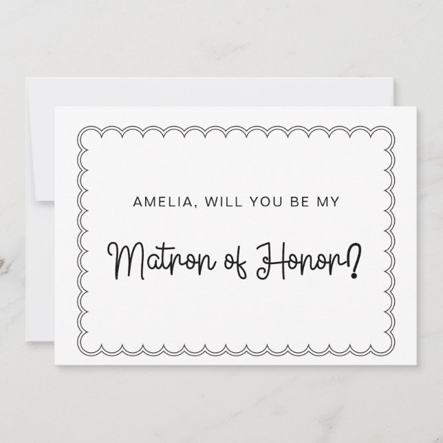 Minimalist scalloped border matron of honour card (Front)