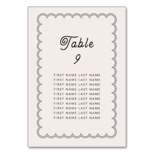 Minimalist scalloped Border Table Number w/names