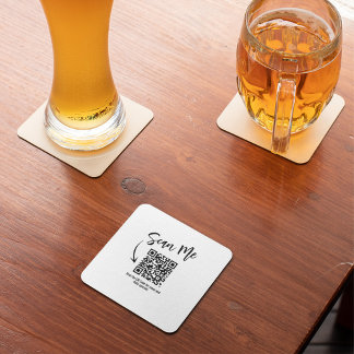 Minimalist Scan Me QR Code Restaurant Design Square Paper Coaster
