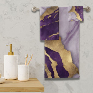 Minimalist Scandinavian Chic Lilac Purple Marble Bath Towel Set
