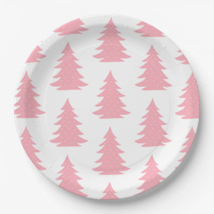Minimalist Scandinavian Folk Pink Christmas Tree   Paper Plate