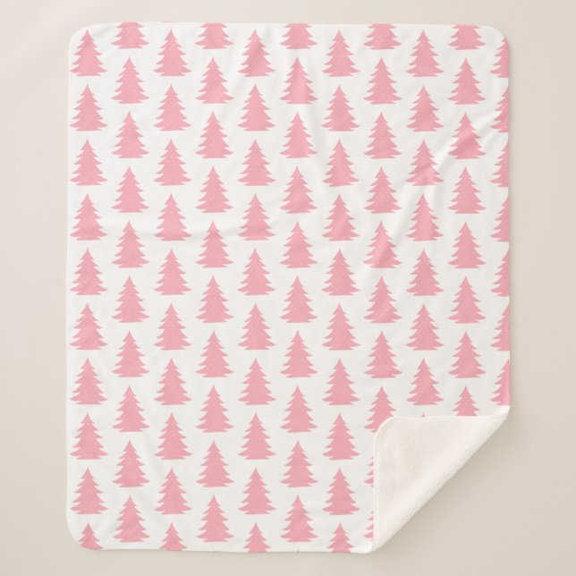 Minimalist Scandinavian Folk Pink Tree Forest Sherpa Blanket (Front)