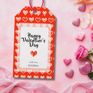 Minimalist Scarlet Lace Hearts Happy Valentine Day Gift Tags