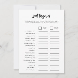 Minimalist Scattergories Bridal Shower Game Card