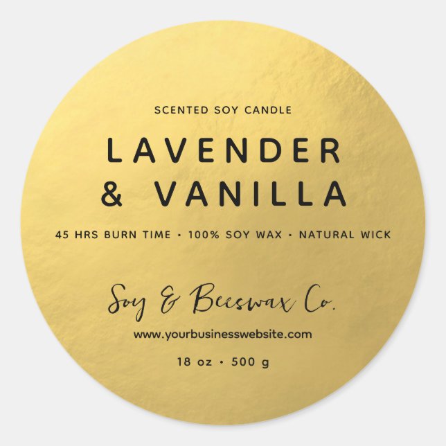 Minimalist Scented Soy Beeswax Candle Gold Classic Round Sticker (Front)