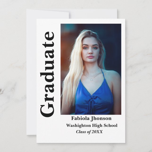 Minimalist script  2 photo graduation announcement (Front)