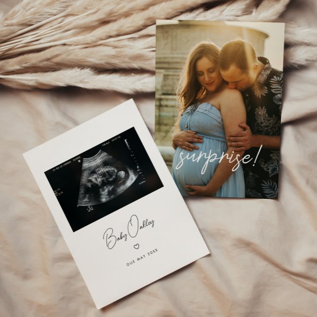 Minimalist Script 2-Photos Ultrasound Pregnancy Announcement (Creator Uploaded)