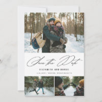 Minimalist Script 3 Photo Collage Save The Date