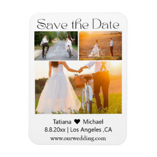 minimalist script 3 photos collage save the date  magnet