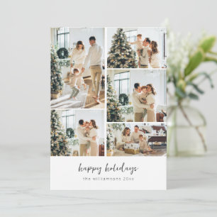 Minimalist Script 6 Family Photo Collage Happy Holiday Card