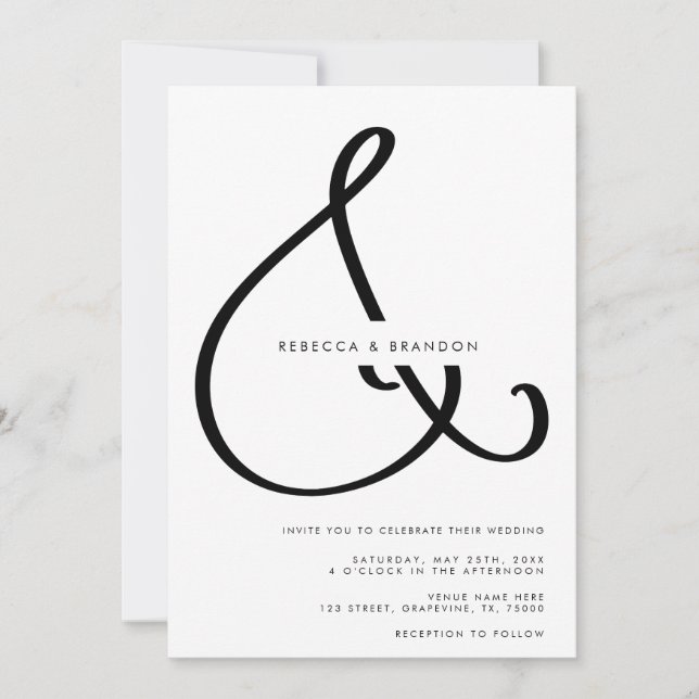 Minimalist Script Ampersand All in One Wedding Invitation (Front)