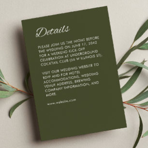 Minimalist Script Army Green Wedding Enclosure Card