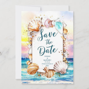 Minimalist Script Beach Wedding Save The Date