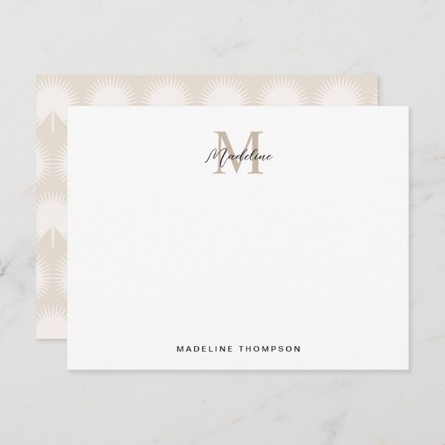 Minimalist Script Beige Anahaw Leaves Monogram Card (Front/Back)