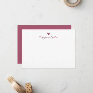 Minimalist Script Berry Pink Heart Personalized Card