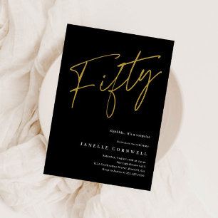 Minimalist Script Black and Gold 50th Birthday 
