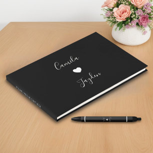 Minimalist Script Black and White Heart Wedding Guest Book