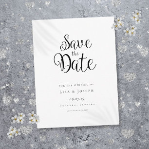 Minimalist Script Black and White Save the Date Postcard