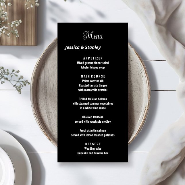 Minimalist script black and white wedding menu  (Creator Uploaded)