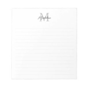 Minimalist Script Black Gray Monogram Lined Notepad