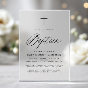Minimalist Script Black Simple Baptism Acrylic Invitations