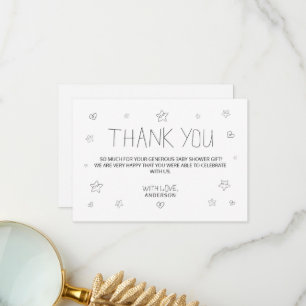 Minimalist Script Black Thank You Baby Shower Card