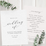 Minimalist Script Black & White Flat Wedding Program<br><div class="desc">A simple but elegant monochrome flat wedding program with "wedding of" in large modern calligraphy as a statement,  paired with classic serif font.</div>