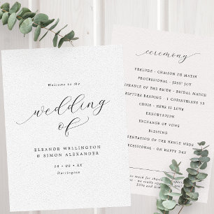Minimalist Script Black & White Flat Wedding Program