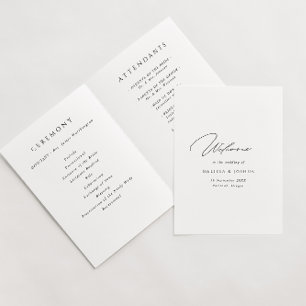 Minimalist Script Black & White Folded Wedding  Program