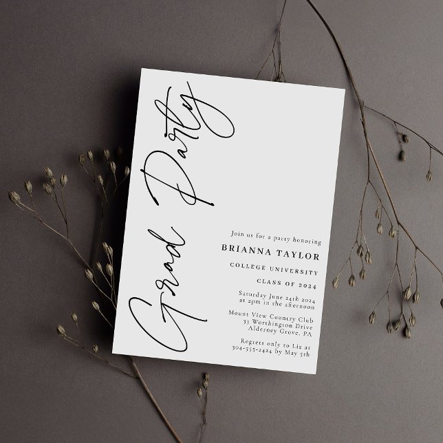 Minimalist Script Black White Graduation Party Invitation (Creator Uploaded)