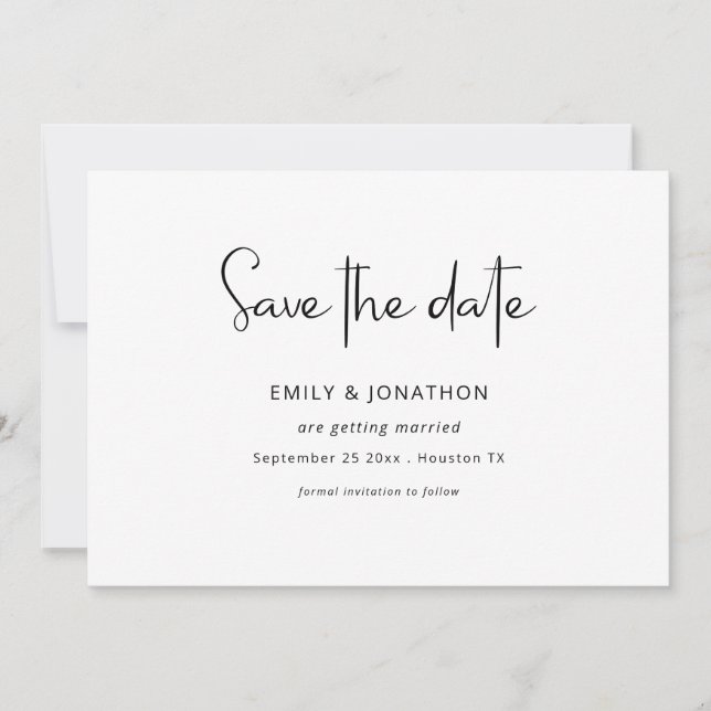 Minimalist Script Black White QR Save The Date (Front)