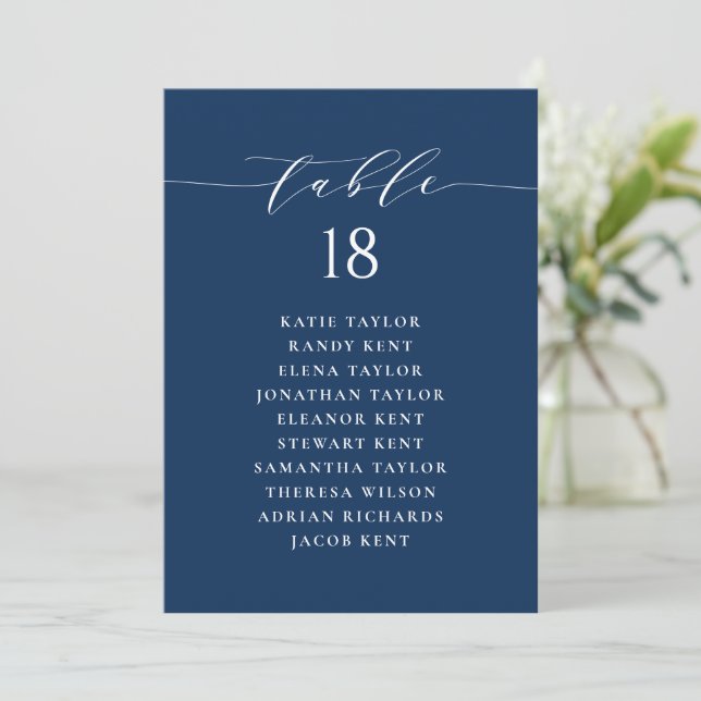 Minimalist Script Blue Seating Plan Table Number (Standing Front)