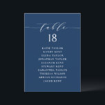 Minimalist Script Blue Seating Plan Table Number<br><div class="desc">This is a customizable table number seating plan. It features a whimsical script and classic typography on a navy blue background. Personalize by adding your own details. This minimalist table seating plan is perfect for weddings,  baby showers,  bridal showers,  birthdays,  and so much more.</div>
